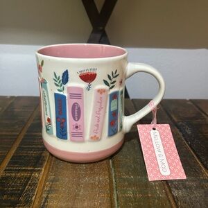 Mellow And Mod Bookish Book Club Mug Jane Austin Novels and More Floral NEW